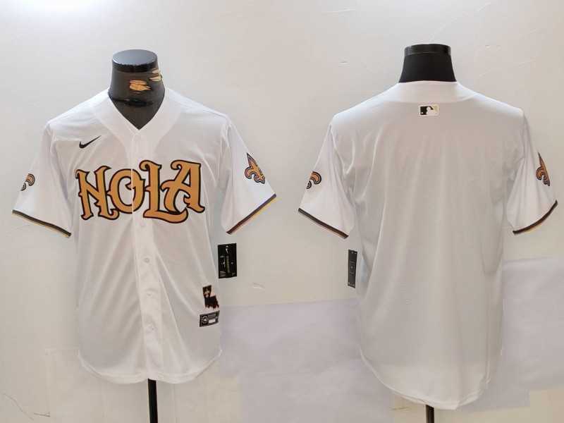 Men's New Orleans Saints Blank White Nola Baseball Jersey,We sell and wholesale Men's New Orleans Saints Blank White Nola Baseball Jersey on line form chian!